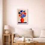 ブルーフラワー キャンバスアートを飾ったリビング空間