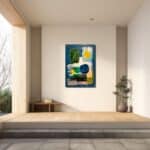 縦構図の幾何学アートを玄関に飾ったイメージ