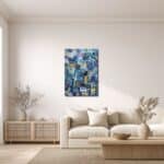 水彩調の幾何学抽象アートをダイニングに飾ったイメージ