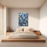 青系パターンの抽象アートを玄関に飾ったイメージ