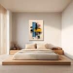 幾何学抽象アートを寝室に掛けた設置イメージ