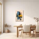 青い色面の抽象アートをダイニングに飾ったイメージ