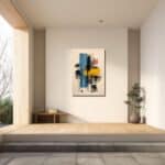 青と黄色のモダンアートを玄関に取り入れたイメージ