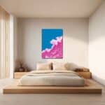 波しぶきモチーフの抽象アートを寝室に飾ったイメージ