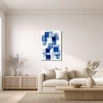 青の矩形レイヤー キャンバスアートのダイニング設置イメージ