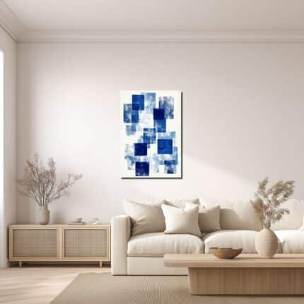 青の矩形レイヤー キャンバスアートのダイニング設置イメージ