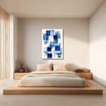 青の矩形レイヤー キャンバスアートの玄関設置イメージ