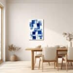 青の矩形レイヤー キャンバスアートのリビング設置イメージ