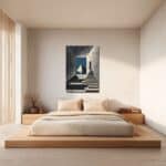 青の階段ピラミッド キャンバスアートの寝室設置イメージ