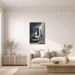 青の階段ピラミッド キャンバスアートのリビング設置イメージ