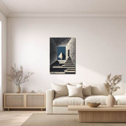 青の階段ピラミッド キャンバスアートのリビング設置イメージ