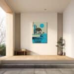 円形モチーフのモダンアートを玄関に飾ったイメージ