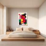 寝室に飾ったモダンな抽象コラージュアートの設置イメージ