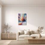 リビングに飾った幻想的な一本木風景キャンバスアートの設置イメージ