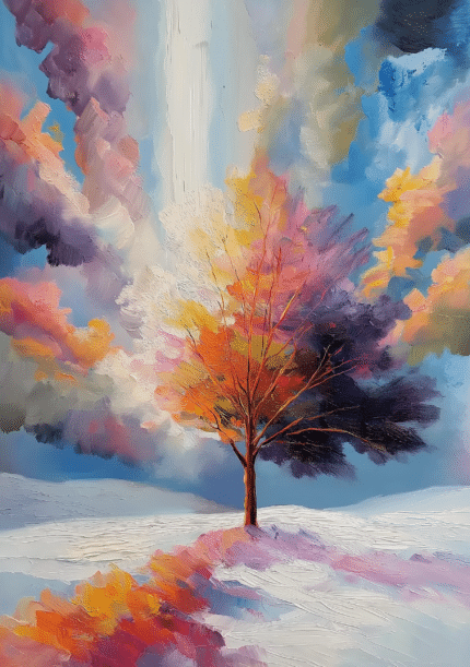 幻想的な光に包まれた一本木の抽象風景キャンバスアート