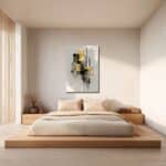 ゴールド抽象アートを寝室に飾ったイメージ