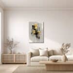 ゴールド抽象アートをリビングに飾ったイメージ