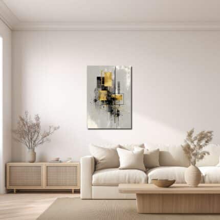 ゴールド抽象アートをリビングに飾ったイメージ