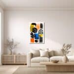 カラフルなボタニカルキャンバスアートをダイニングに飾ったイメージ