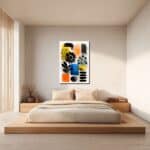 版画調の植物モチーフアートを玄関に飾ったイメージ