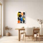 グラフィカル植物モチーフのキャンバスアートをリビングに飾ったイメージ