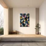 寝室での落ち着いた見え方がわかる抽象アートの設置イメージ