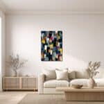 ダイニングに合わせた縦構図の抽象アートの設置イメージ