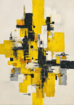 黄と黒の矩形が重なるモダンな抽象アート