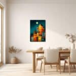 月夜の丘の街キャンバスアートをダイニングに飾ったイメージ