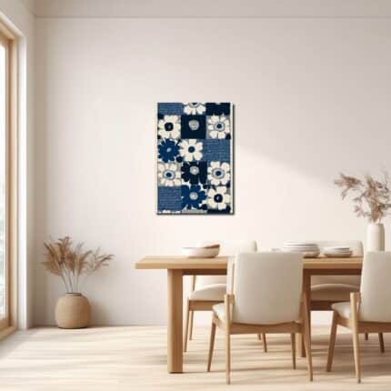 ネイビーの花柄アートをリビングに飾ったイメージ