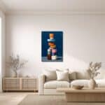 リビングに飾ったネイビー積層抽象キャンバスアートのイメージ