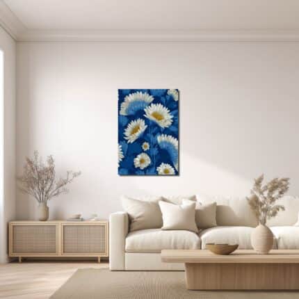 濃紺の花模様をリビングに飾ったイメージ