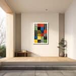 抽象アートを寝室に飾ったイメージ