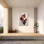 赤と青の幾何学アートを玄関に飾った印象イメージ