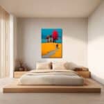 玄関に飾る縦構図の湖畔風景キャンバスアートのイメージ