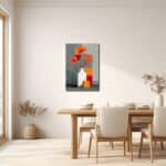 ダイニングに映える赤橙の花のキャンバスアートイメージ