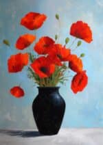 北欧ミニマル 抽象 キャンバスアート｜レッドポピー ブラックベース - 画像 (2)