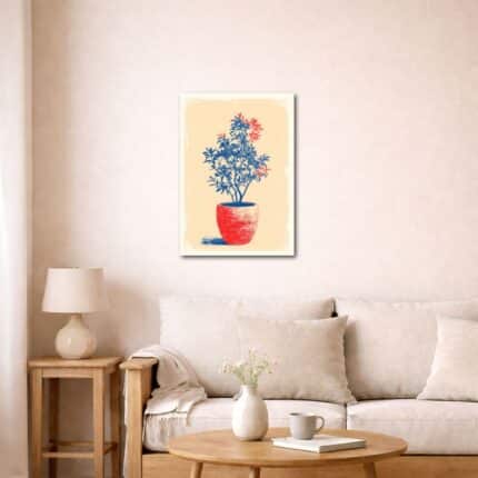 レッドポット ボタニカル キャンバスアートを飾ったリビング空間