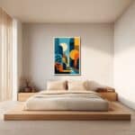 寝室に合わせたレトロアーチ植物影アートの設置イメージ