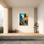 玄関に掛けた植物影モチーフのキャンバスアートイメージ