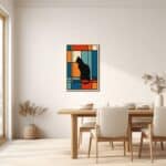 色面構成の黒猫キャンバスアートをダイニングに飾ったイメージ