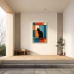 レトロモダンな黒猫キャンバスアートを玄関に飾ったイメージ