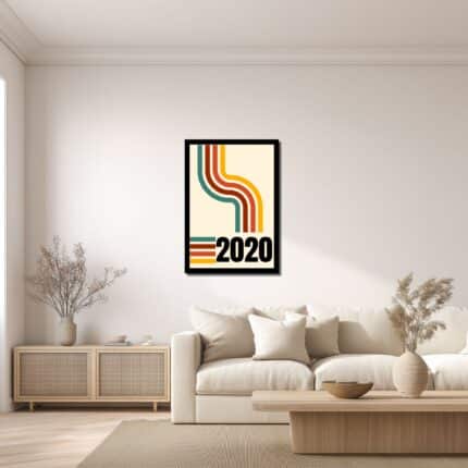 曲線ラインと数字の抽象アートをリビングに飾ったイメージ