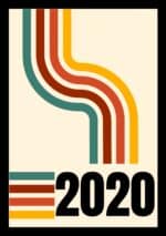 曲線ラインと2020の数字を配したレトロモダンな抽象アート