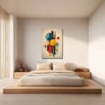 レトロ幾何構成アートを寝室に飾ったイメージ