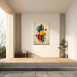 レトロ幾何構成アートを玄関に飾ったイメージ