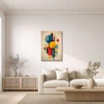 レトロ幾何構成アートをリビングに飾ったイメージ