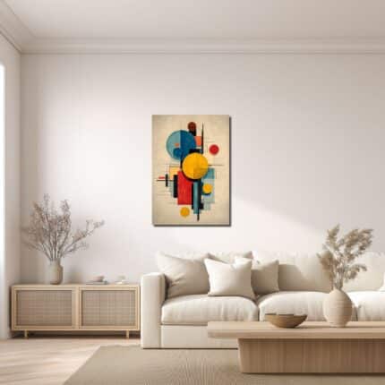 レトロ幾何構成アートをリビングに飾ったイメージ