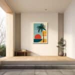 玄関に飾ったレトロ感のあるサンセットパームアートのイメージ