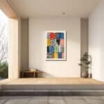 寝室に飾った版画調の抽象キャンバスアートのイメージ